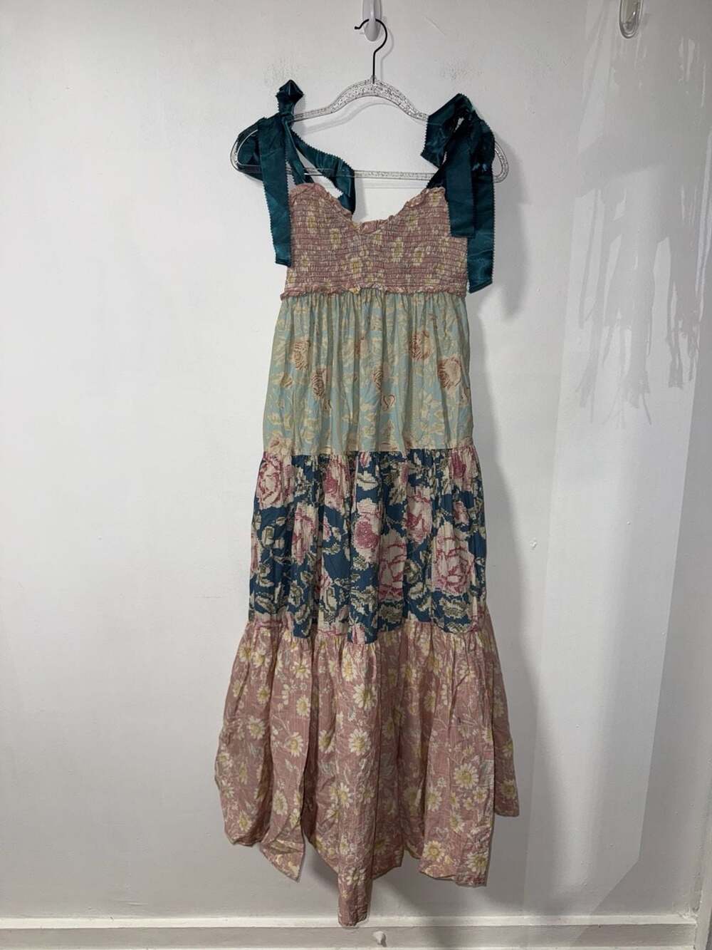 Free People Bluebell Maxi Dress Size S Patchwork Tiered Floral Sundress